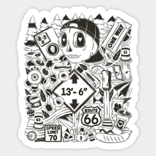 Truck Driving to Art- Skeleton Doodle Art Sticker